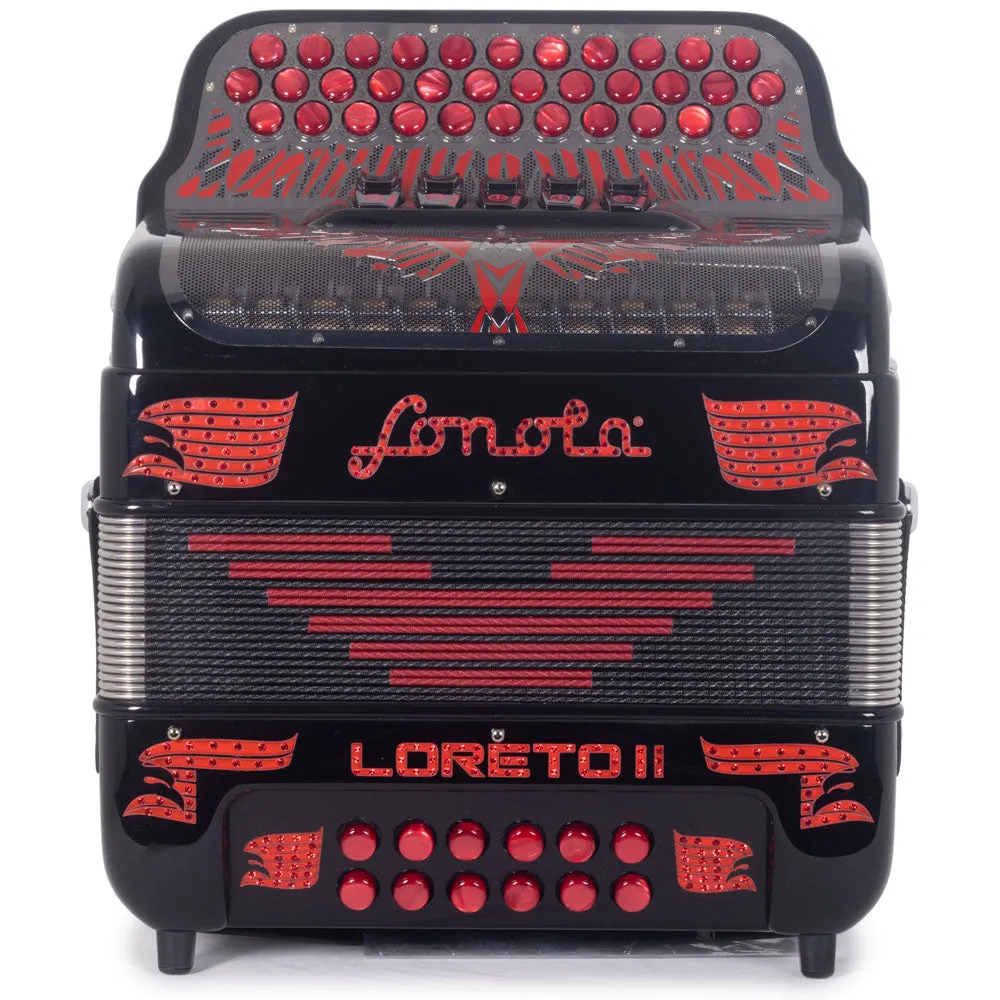 Sonola Loreto II Acordeón Ultra Compacto 5 Registros MI Negro con Rojo