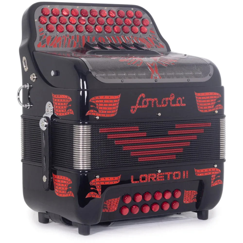 Sonola Loreto II Acordeón Ultra Compacto 5 Registros MI Negro con Rojo