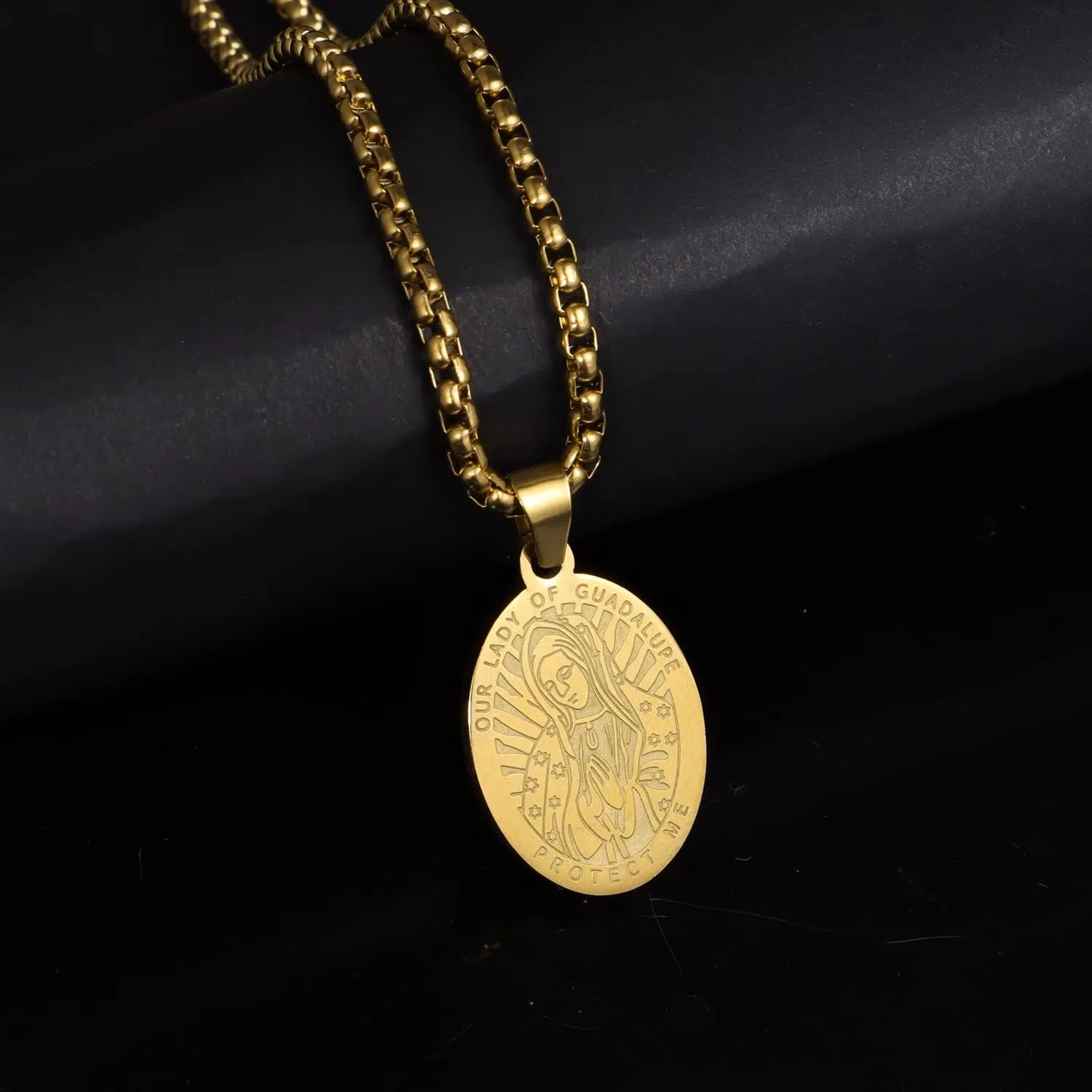 Stainless Steel Saint St Benedict/Christopher/Michael/Jude/Jesus/Virgen de Guadalupe/Virgin Mary Oval Medal Necklace for Men, Religious Gift Catholic Jewelry for Women Men (24 Inch Chain)