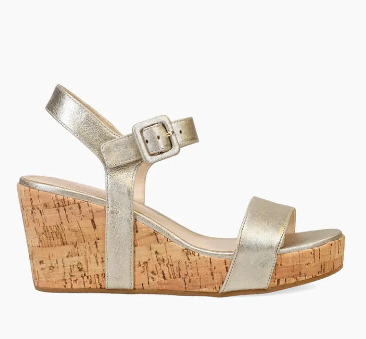 The Cork Wedge Sandal in Platino