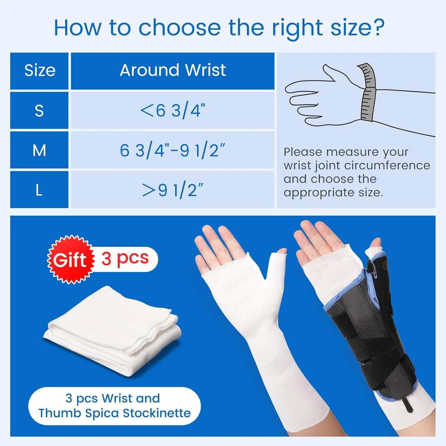 Velpeau Carpal Tunnel Wrist Brace with Thumb Support for Right and Left Hands, Thumb Spica Splint for De Quervain's Tenosynovitis, Sprain, Injuries, Tendonitis, Arthritis, Wrist Pain (Right Hand, M)