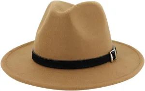 Women Lady Classic Wool Fedora Hat Belt Buckle Wide Brim Panama Hat Fedora Hats for Men Classic Hats for Men