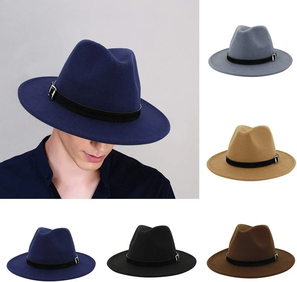 Women Lady Classic Wool Fedora Hat Belt Buckle Wide Brim Panama Hat Fedora Hats for Men Classic Hats for Men