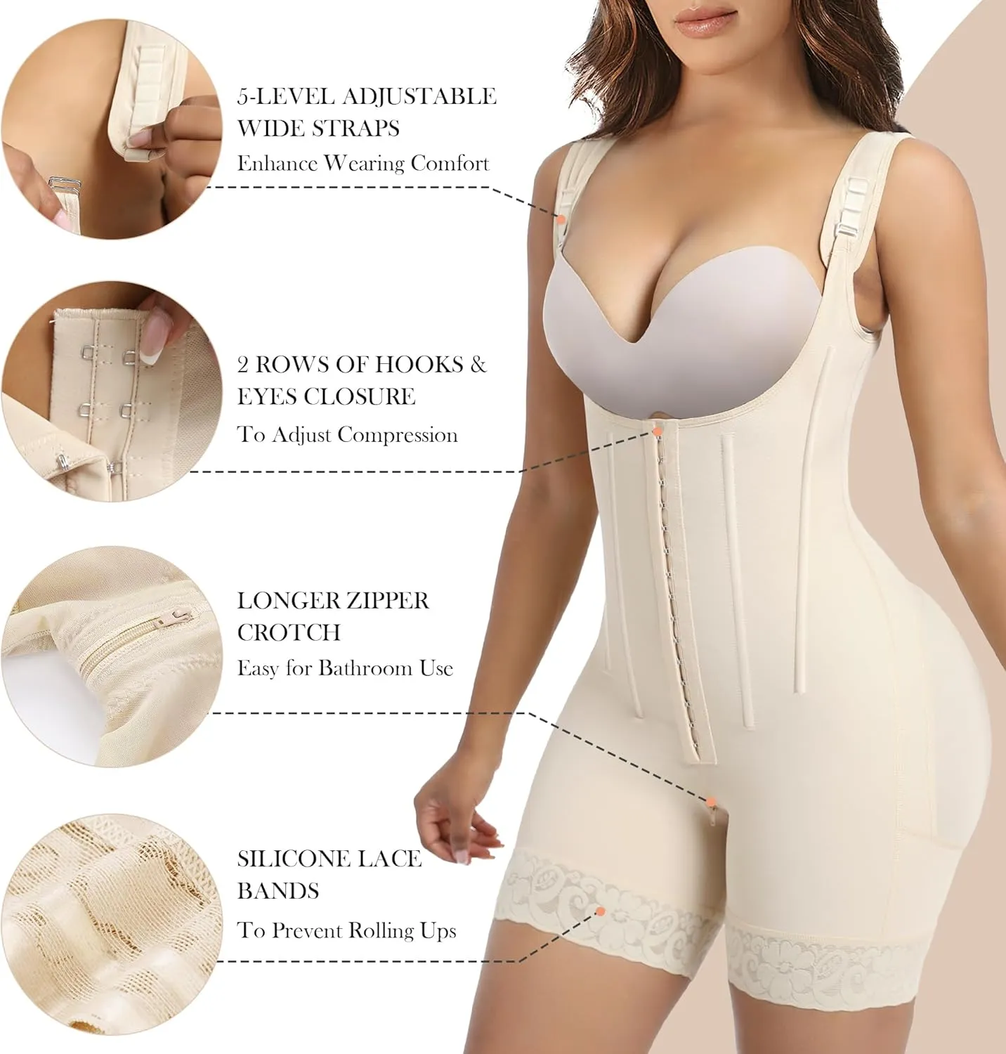 YIANNA Fajas Colombianas Moldeadoras Shapewear Tummy Control Body Shaper Postpartum Butt Lift Compression Garment with Bones
