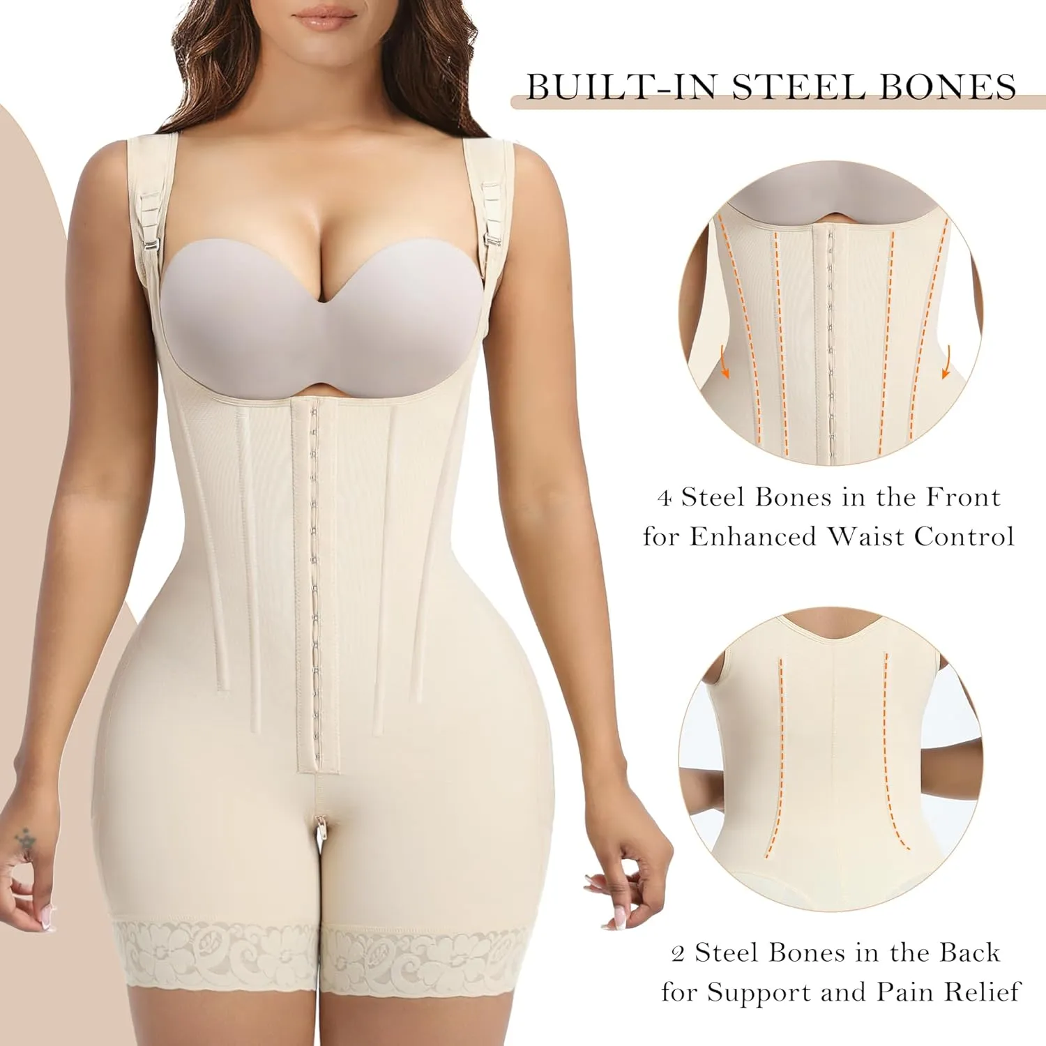 YIANNA Fajas Colombianas Moldeadoras Shapewear Tummy Control Body Shaper Postpartum Butt Lift Compression Garment with Bones